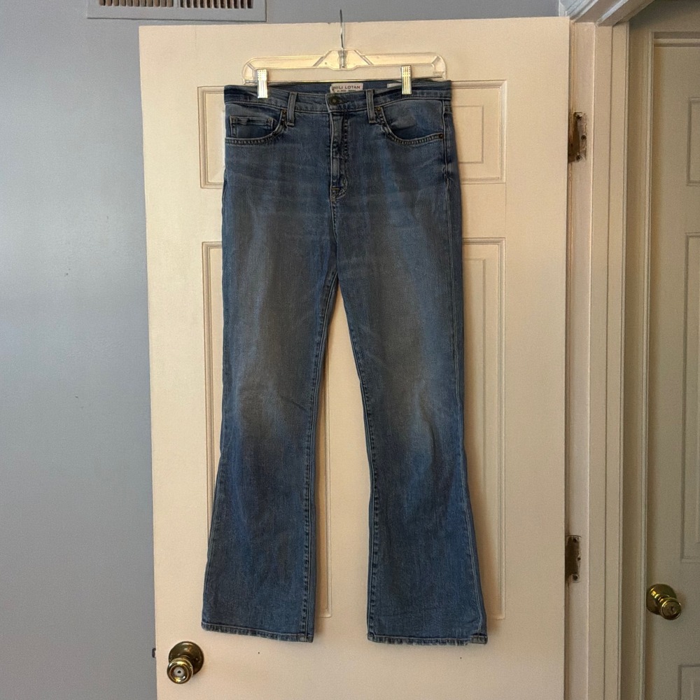 Nili Lotan Boot Cut Jeans Faded Wash Blue Denim High Rise 29 Luxury Minimalist